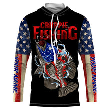 Load image into Gallery viewer, Crappie Fishing American Flag Custom Long Sleeve Fishing Shirts Hooked on Freedom TTV75