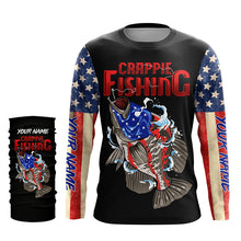 Load image into Gallery viewer, Crappie Fishing American Flag Custom Long Sleeve Fishing Shirts Hooked on Freedom TTV75