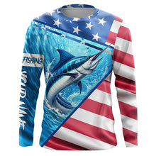 Load image into Gallery viewer, Personalized American Flag Marlin Fishing Shirts, Patriotic Marlin Long Sleeve Fishing Shirt TTV36