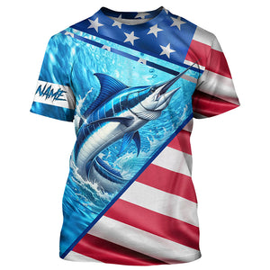 Personalized American Flag Marlin Fishing Shirts, Patriotic Marlin Long Sleeve Fishing Shirt TTV36