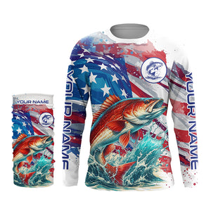 Custom Redfish Puppy Drum American Flag Long Sleeve Fishing Shirts, Patriotic Fishing Gifts TTV147