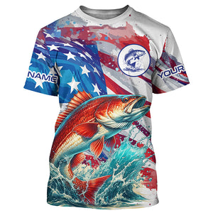 Custom Redfish Puppy Drum American Flag Long Sleeve Fishing Shirts, Patriotic Fishing Gifts TTV147