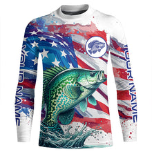 Load image into Gallery viewer, American Flag Crappie Fishing Custom Name performance long sleeve fishing shirt uv protection TTV149