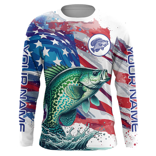 American Flag Crappie Fishing Custom Name performance long sleeve fishing shirt uv protection TTV149