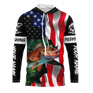 Custom Redfish Puppy Drum American Flag Long Sleeve Fishing Shirts, Patriotic Fishing Gifts TTV125