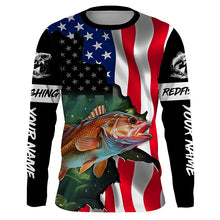 Load image into Gallery viewer, Custom Redfish Puppy Drum American Flag Long Sleeve Fishing Shirts, Patriotic Fishing Gifts TTV125