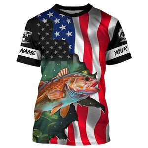 Custom Redfish Puppy Drum American Flag Long Sleeve Fishing Shirts, Patriotic Fishing Gifts TTV125