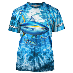 Tuna fishing custom blue sea wave ocean camo fishing tournament long sleeve fishing shirts TTV94