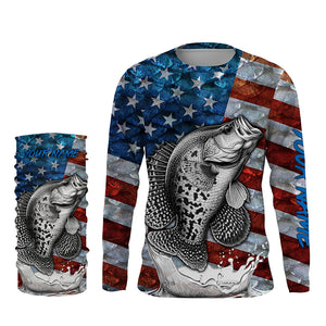 American flag Crappie patriotic fishing UV long sleeve shirts Custom fishing apparel TTV19