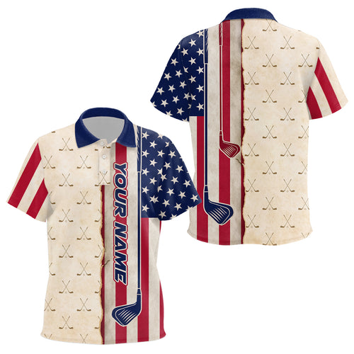 American Flag Vintage Kid Golf Polo Shirts Custom Name, Patriotic Golf Gifts YYD0060