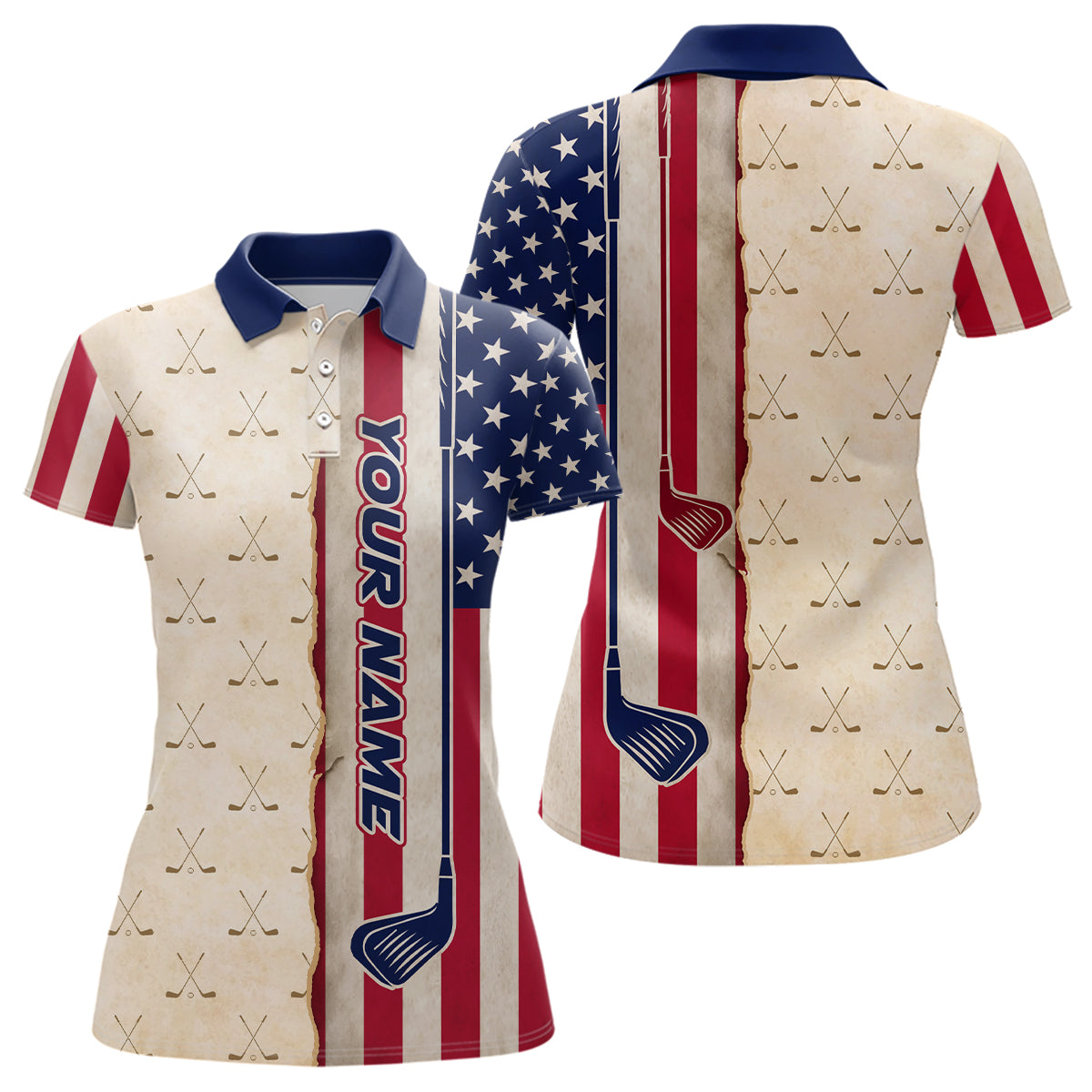 American Flag Vintage Golf Polo Shirts For Womens Custom Name, Patriotic Golf Gifts YYD0060