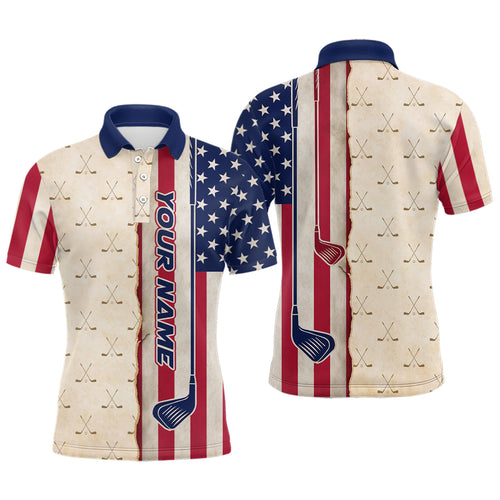 American Flag Vintage Golf Polo Shirts For Mens Custom Name, Patriotic Golf Gifts YYD0060