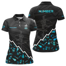 Load image into Gallery viewer, Blue Neon Black Womens Disc Golf Polo Shirts Custom Name And Number Disc Golf Gifts For Women TY1