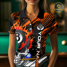 Load image into Gallery viewer, Personalized Name Billiard Skull Flame Polo Shirts For Woman  Custom Team Name Billiard Shirt Design YYD0015