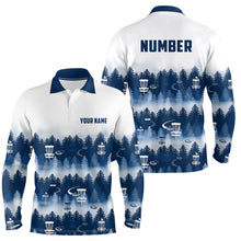 Load image into Gallery viewer, Disc Golf Forest Pattern Mens Disc Golf Polo Shirt Custom Name And Number Disc Golf Gifts For Men | Navy YYD0017