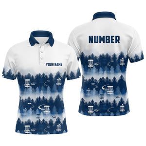 Disc Golf Forest Pattern Mens Disc Golf Polo Shirt Custom Name And Number Disc Golf Gifts For Men | Navy YYD0017