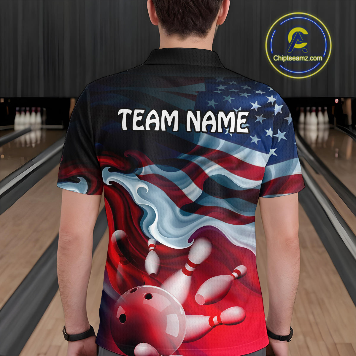 Personalized American Flag Bowling Shirt for Womens Custom Bowling Pattern Team Jersey Shirt YYD0021