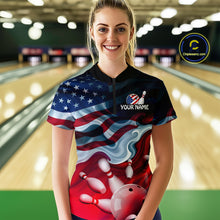 Load image into Gallery viewer, Personalized American Flag Bowling Quarter Zip Shirts For Women Custom Bowling Pattern Team Jersey 1/4 Zip Shirts YYD0021