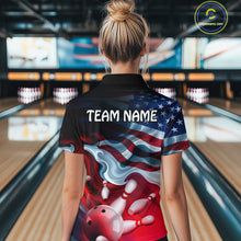 Load image into Gallery viewer, Personalized American Flag Bowling Quarter Zip Shirts For Women Custom Bowling Pattern Team Jersey 1/4 Zip Shirts YYD0021