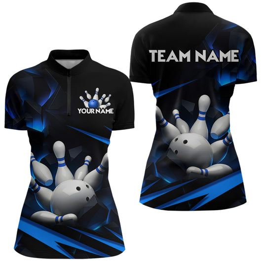 Personalized Bowling Abstract Design Quarter Zip Shirts For Women Custom Bowling Team Jersey 1/4 Zip Shirts YYD0022