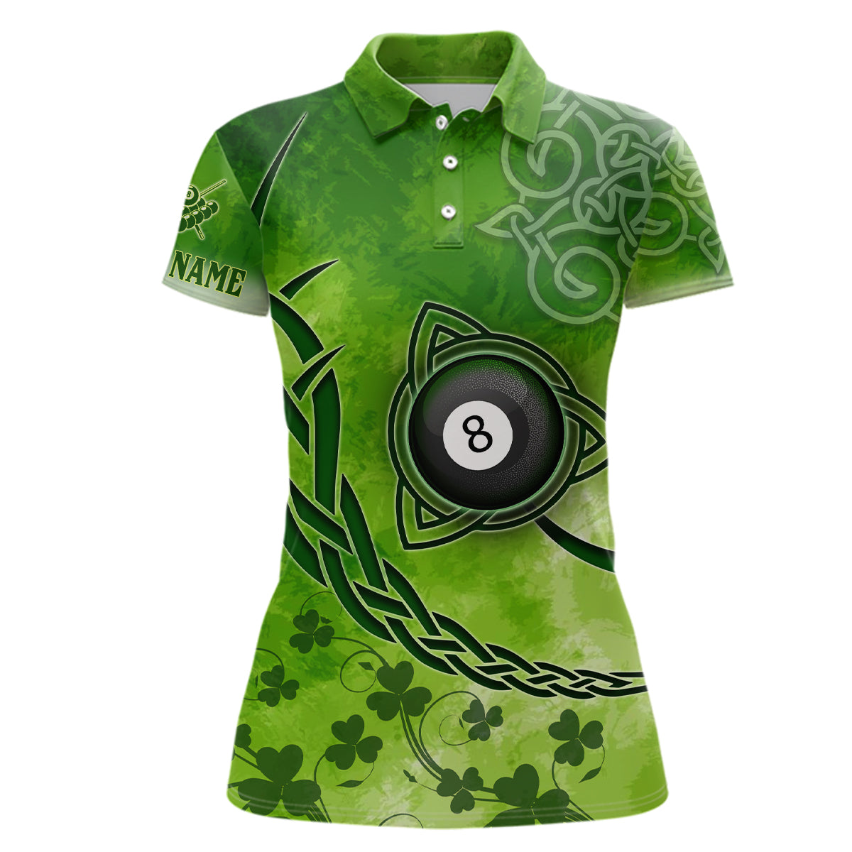 Billiard Celtic Irish Shamrock Polo Shirts For Women Custom Name Billiard Shirt Design | Green YYD0028