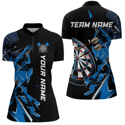 Black White Quarter-Zip Shirt Custom Name Patriotic Womens Darts Shirt Dart Jerseys | Blue - Purple - Red  YYD0067