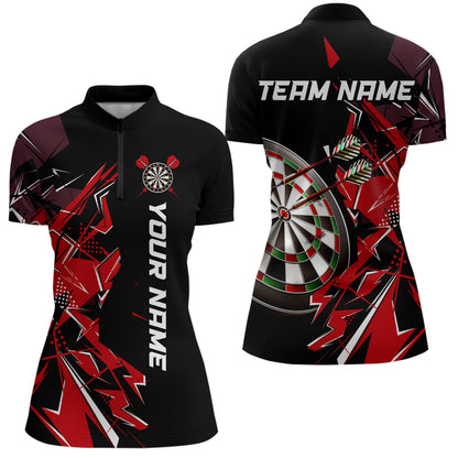 Black White Quarter-Zip Shirt Custom Name Patriotic Womens Darts Shirt Dart Jerseys | Blue - Purple - Red  YYD0067