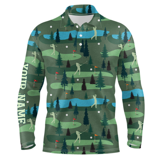 Golf Polo Shirts For Mens Custom Name, Golf Course Pattern Vintage Shirt Gifts YYD0031