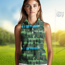 Load image into Gallery viewer, Golf Sleeveless Polo Shirts For Womens Custom Name, Golf Course Pattern Vintage Shirt Gifts YYD0031