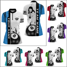 Load image into Gallery viewer, Ball 8 Grunge Ink Style Billiard Women Quarter-Zip Shirts Custom Name Billiard Shirt Colors YYD0069