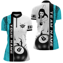 Load image into Gallery viewer, Ball 8 Grunge Ink Style Billiard Women Quarter-Zip Shirts Custom Name Billiard Shirt Colors YYD0069
