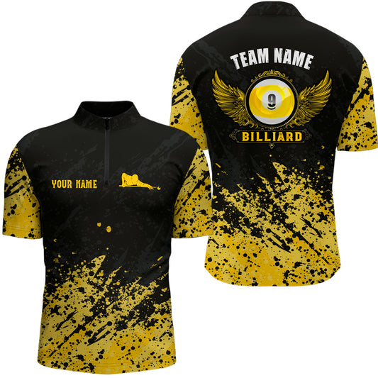 Grunge Texture Ball 9 Billiard Men Quarter-Zip Shirts Custom Name, Billiard Shirt Design YYD0073