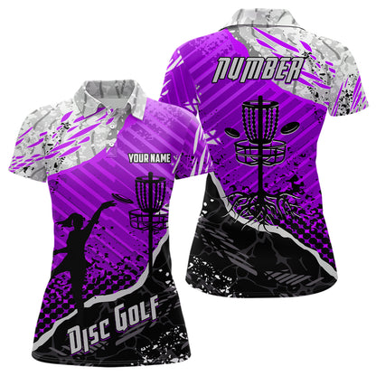 Disc Golf Abstract Grunge Womens Disc Golf Polo Shirt Custom Name And Number Disc Golf Gifts For Woman YYD0036