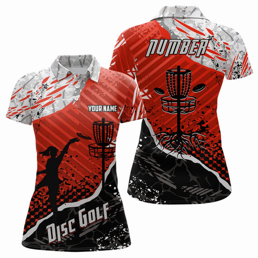 Disc Golf Abstract Grunge Womens Disc Golf Polo Shirt Custom Name And Number Disc Golf Gifts For Woman YYD0037