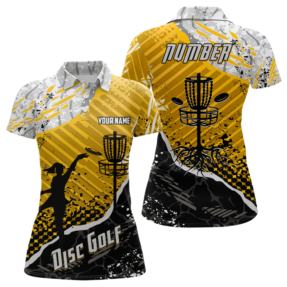Disc Golf Abstract Grunge Womens Disc Golf Polo Shirt Custom Name And Number Disc Golf Gifts For Woman YYD0037
