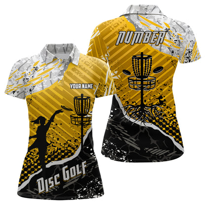 Disc Golf Abstract Grunge Womens Disc Golf Polo Shirt Custom Name And Number Disc Golf Gifts For Woman YYD0037
