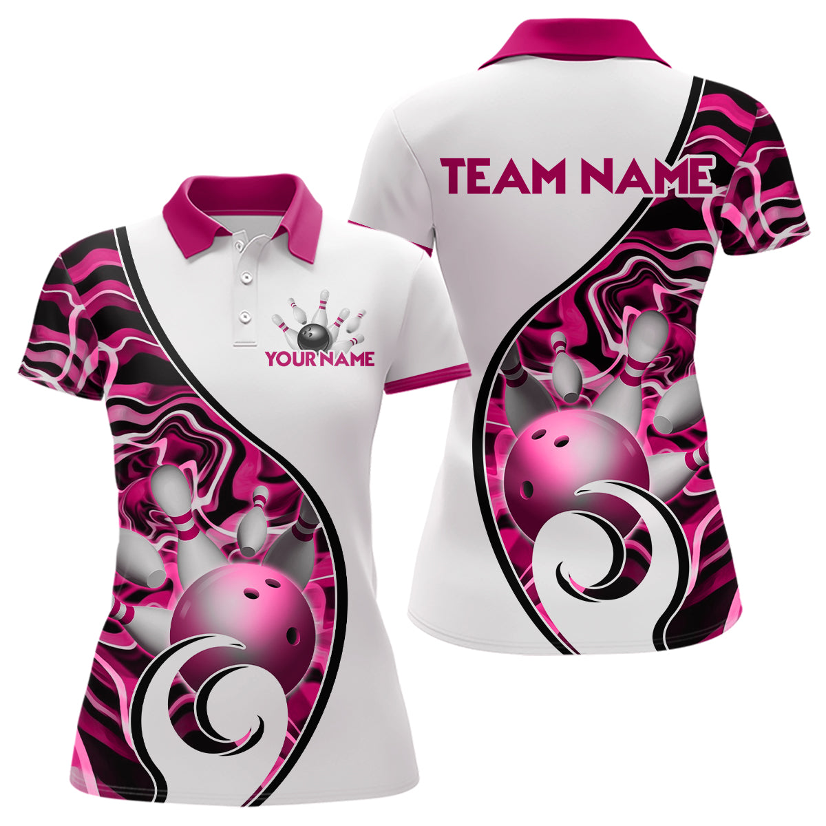 Custom Bowling Team Polo Shirts for Women - Personalized Abstract Bowling Jersey YYD0079