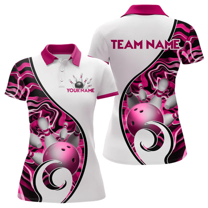 Custom Bowling Team Polo Shirts for Women - Personalized Abstract Bowling Jersey YYD0079