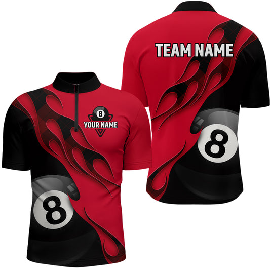 Flame Ball 8 Billiard Men Quarter-Zip Shirts Custom Name, Billiard Shirt Design YYD0075