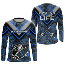 Load image into Gallery viewer, Personalized Bass Fishing Jerseys Shirts, Bass Fishing Camouflage Abstract Shirts Gift | Blue YYD0040