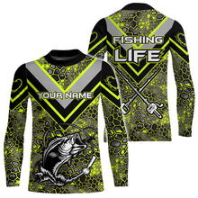 Load image into Gallery viewer, Personalized Bass Fishing Jerseys Shirts, Bass Fishing Camouflage Abstract Shirts Gift | Lime Green YYD0039