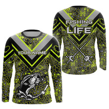 Load image into Gallery viewer, Personalized Bass Fishing Jerseys Shirts, Bass Fishing Camouflage Abstract Shirts Gift | Lime Green YYD0039