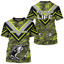 Load image into Gallery viewer, Personalized Bass Fishing Jerseys Shirts, Bass Fishing Camouflage Abstract Shirts Gift | Lime Green YYD0039