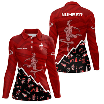 Pattern Color Womens Disc Golf Polo Shirt Custom Name & Number | Pink, Purple, Red YYD0045