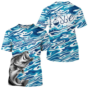 Bass Fishing Love Water Camouflage Customize Shirts For Men And Women Personalized Fishing Gift | Blue YYD0049