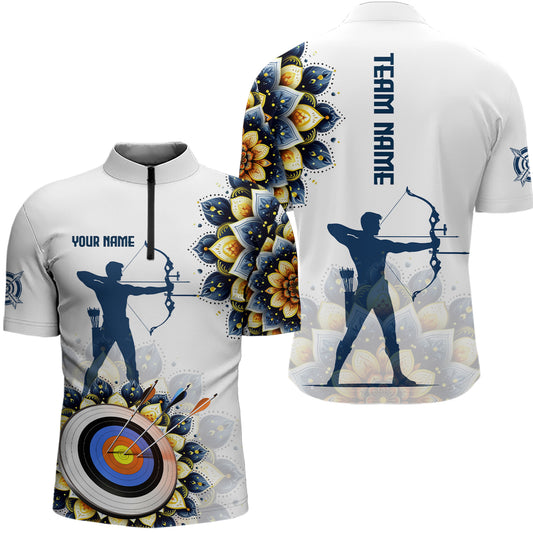 Mandala Flower Archery Custom Name Men Quarter-Zip Shirt, Archery Shirts For Archer YYD0053