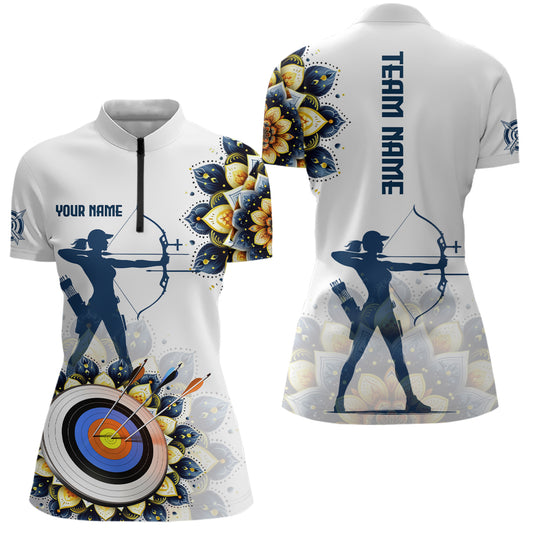 Mandala Flower Archery Custom Name Women Quarter-Zip Shirt, Archery Shirts For Archer YYD0053