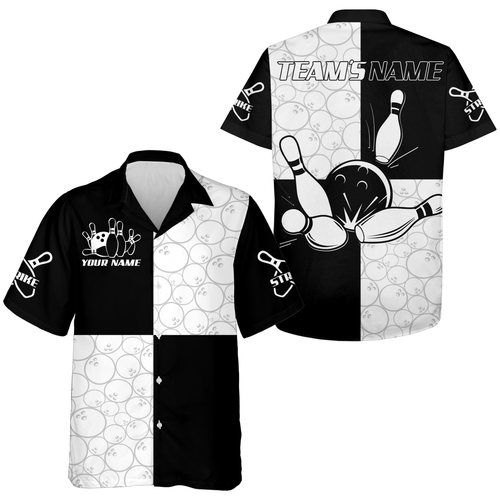 Black & White Bowling Shirt for Men Women Custom Bowling Team Jersey League Hawaii Shirt QZT101