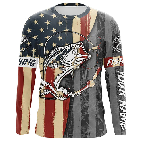 Bass fishing tattoo America Flag UV protection fishing shirt fishing jersey for fisherman A18