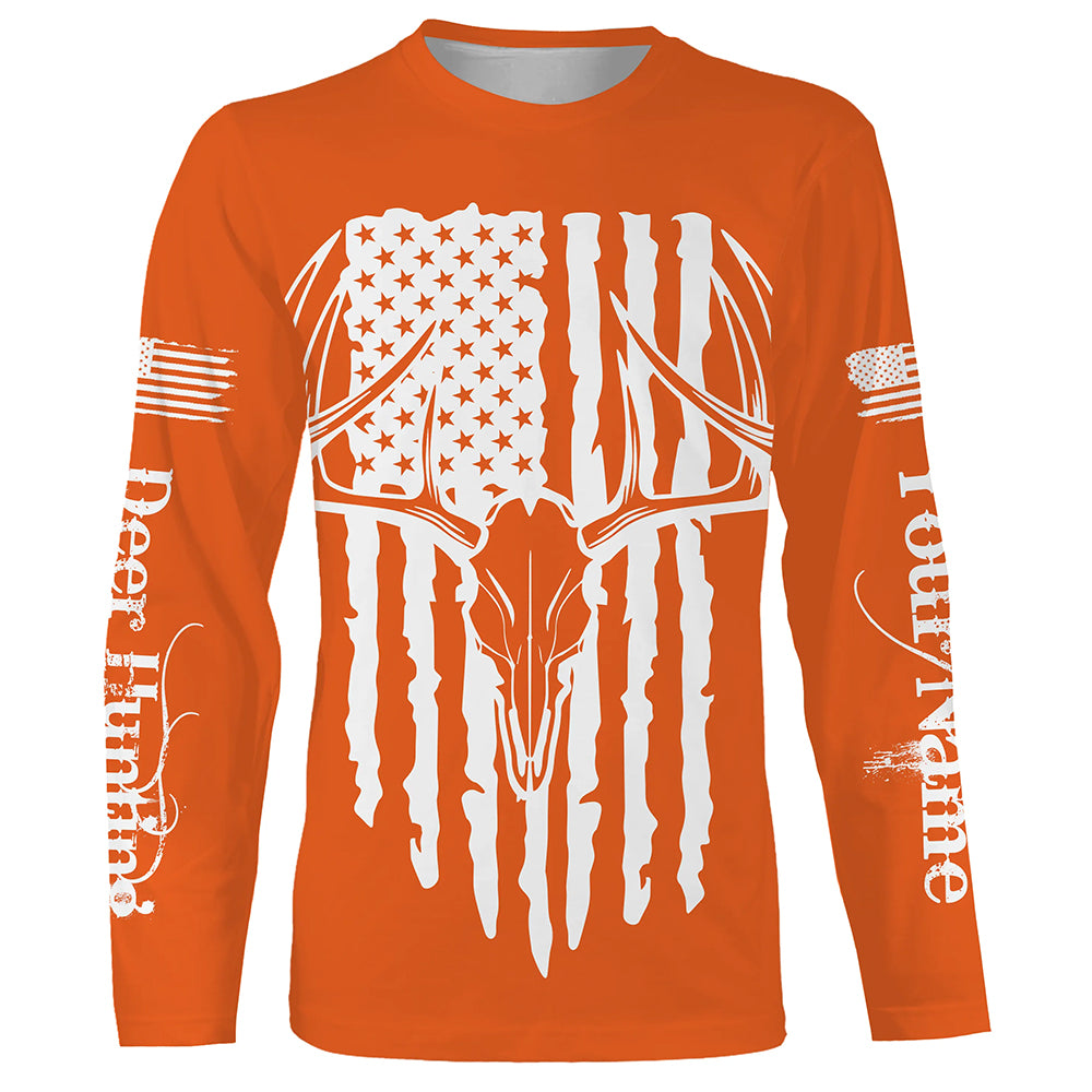 American Flag Deer Hunting Personalized Deer Skull Hunting Shirt For Hunters A45